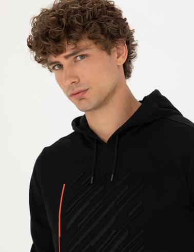 Siyah Regular Fit Kapüşonlu Sweatshirt
