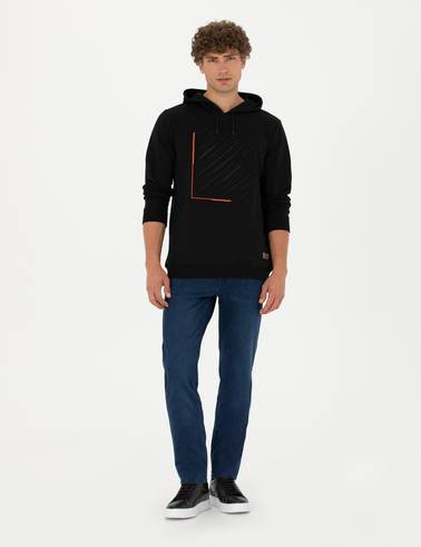 Siyah Regular Fit Kapüşonlu Sweatshirt