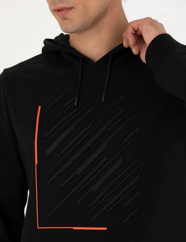 Siyah Regular Fit Kapüşonlu Sweatshirt