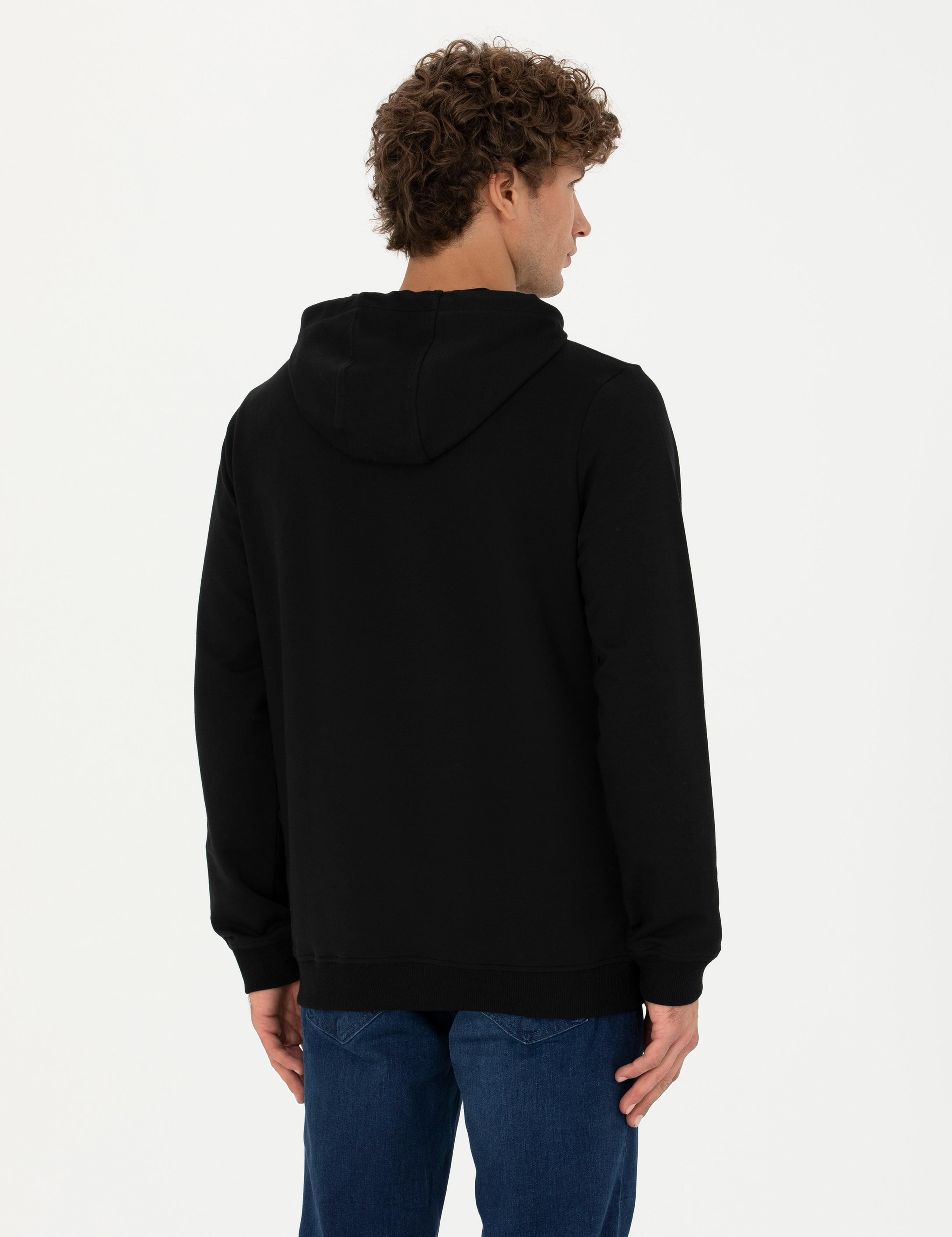 Siyah Regular Fit Kapüşonlu Sweatshirt