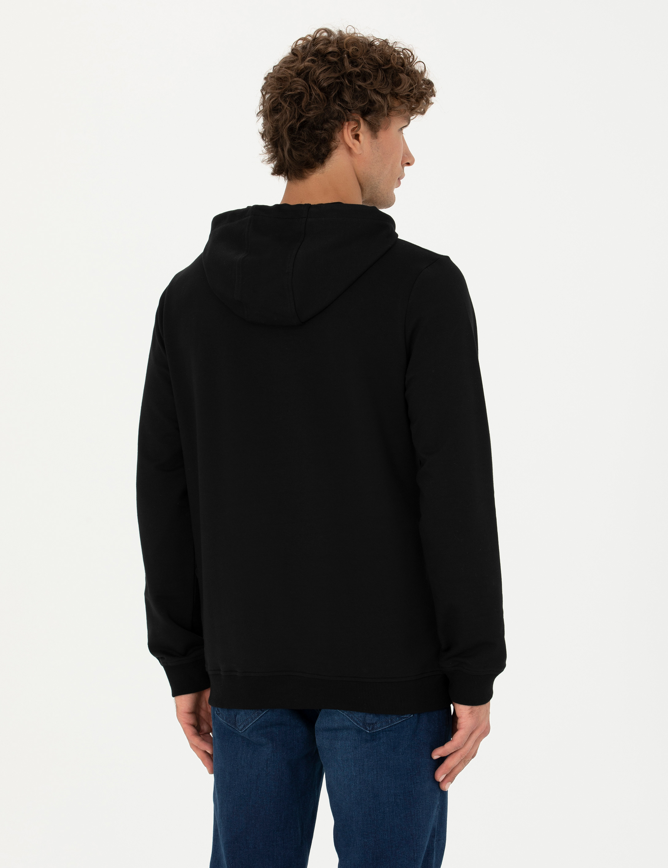 Siyah Regular Fit Kapüşonlu Sweatshirt