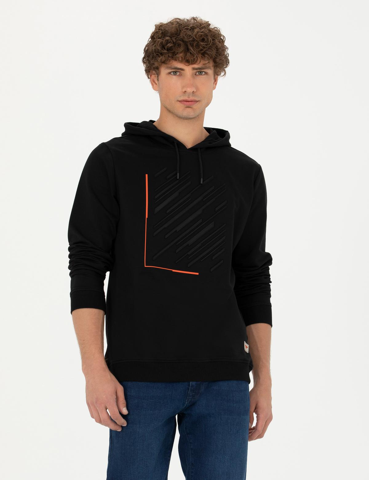 Siyah Regular Fit Kapüşonlu Sweatshirt - 50272825027