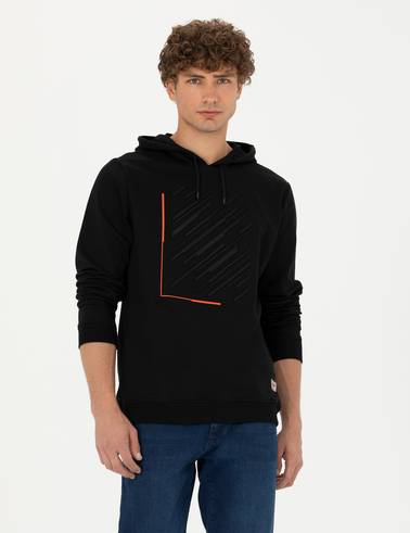 Siyah Regular Fit Kapüşonlu Sweatshirt