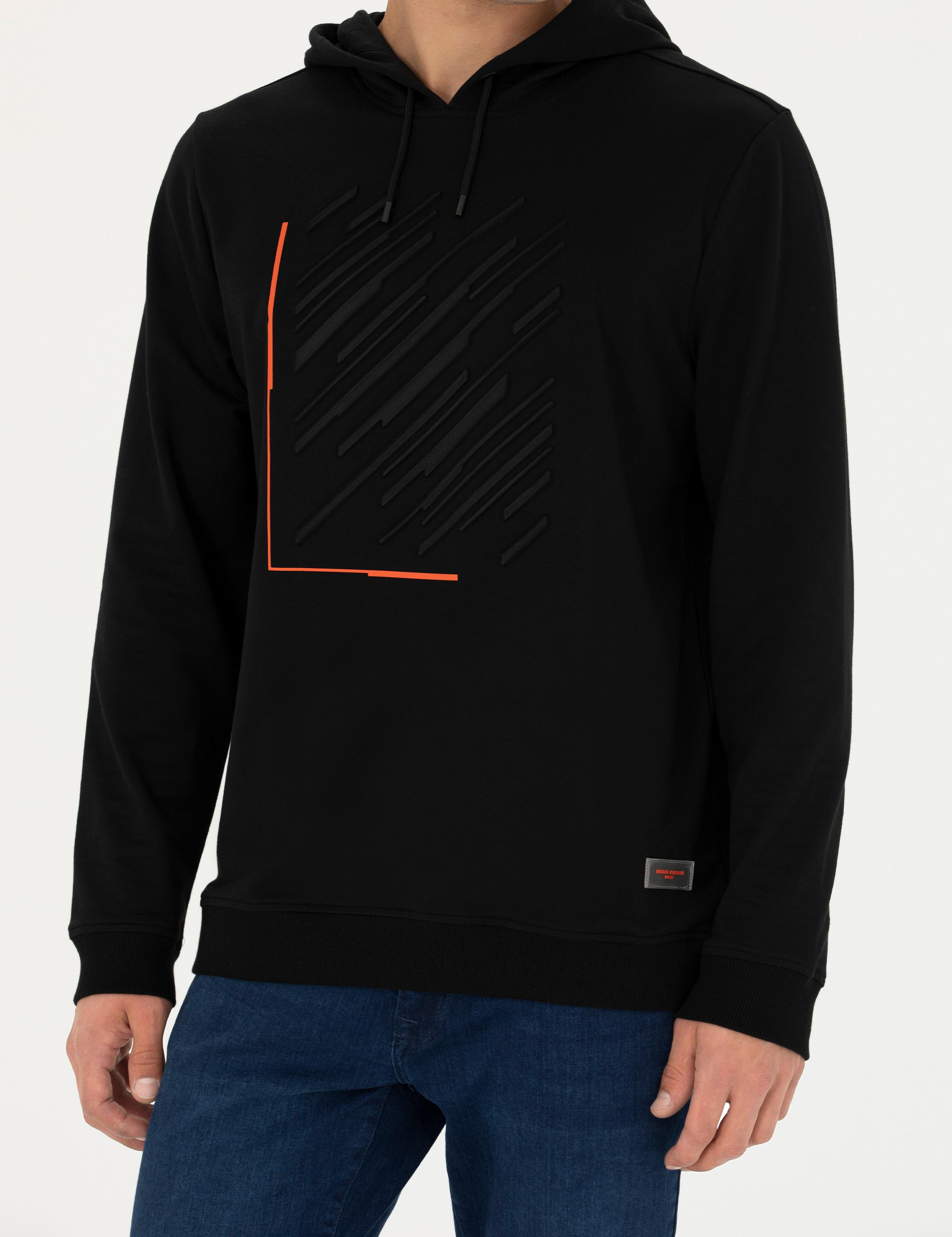 Siyah Regular Fit Kapüşonlu Sweatshirt