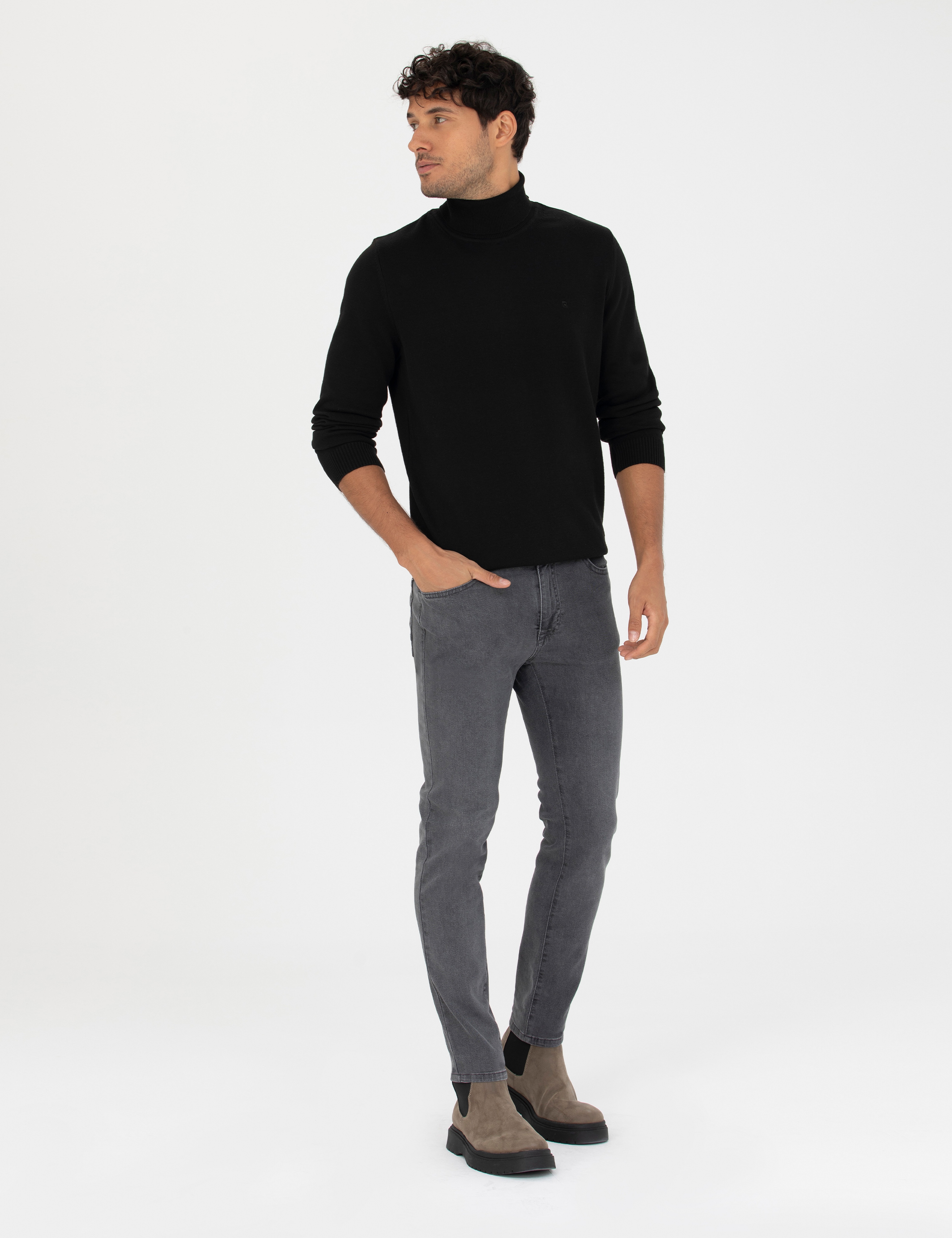 Siyah Slim Fit Balıkçı Yaka Basic Triko Kazak - Image 4