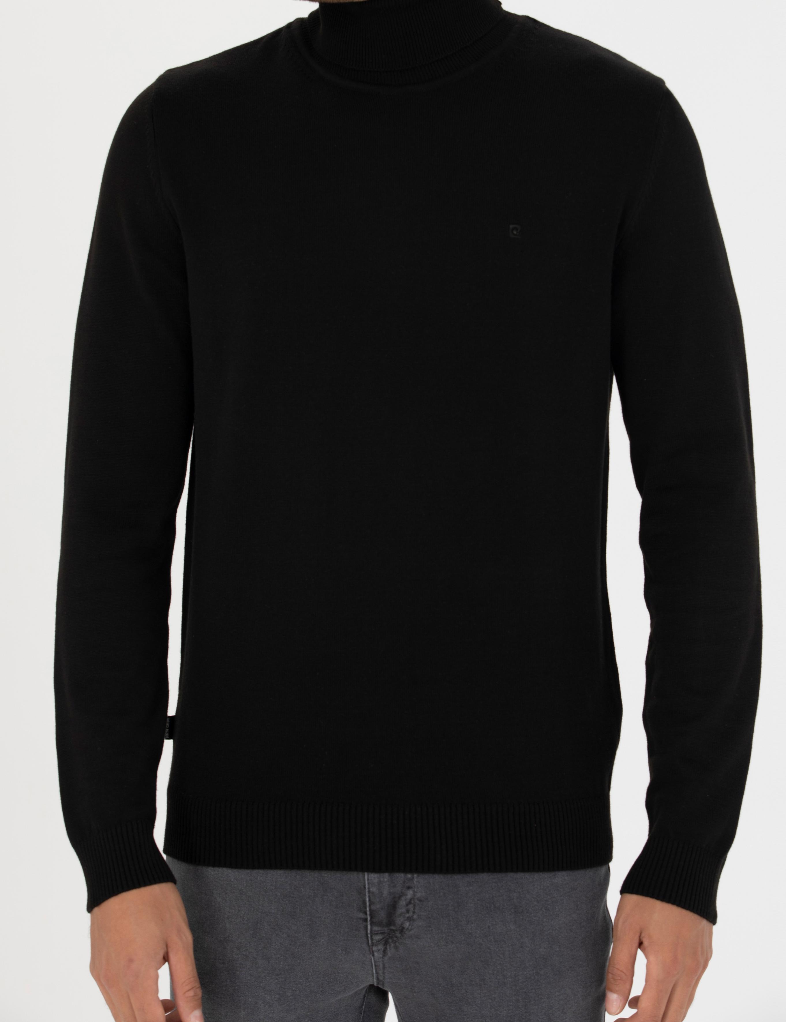 Siyah Slim Fit Balıkçı Yaka Basic Triko Kazak