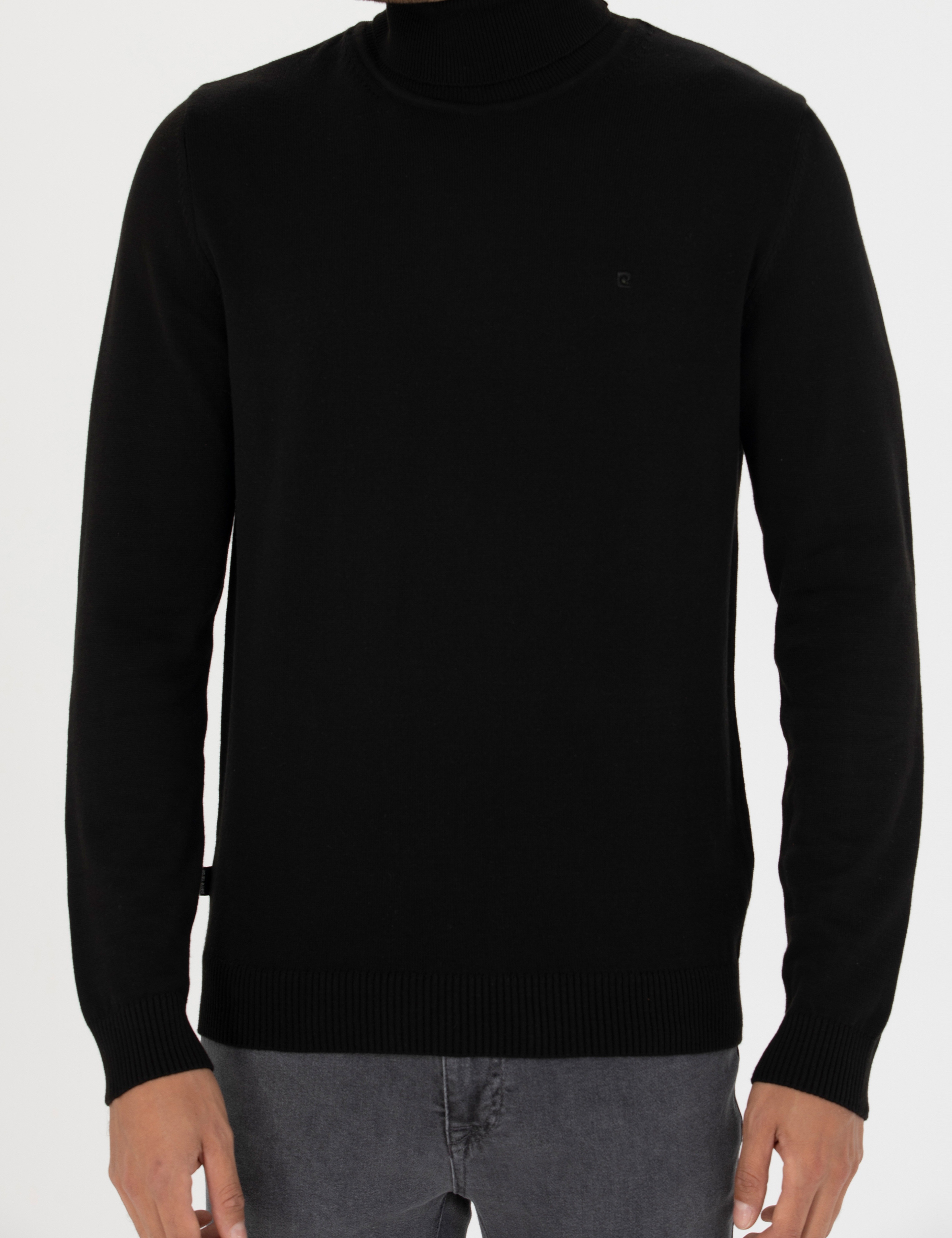 Siyah Slim Fit Balıkçı Yaka Basic Triko Kazak