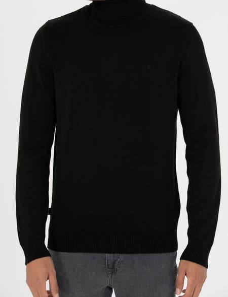 Siyah Slim Fit Balıkçı Yaka Basic Triko Kazak - 50276162013