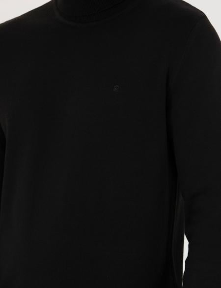 Siyah Slim Fit Balıkçı Yaka Basic Triko Kazak - 50276162013