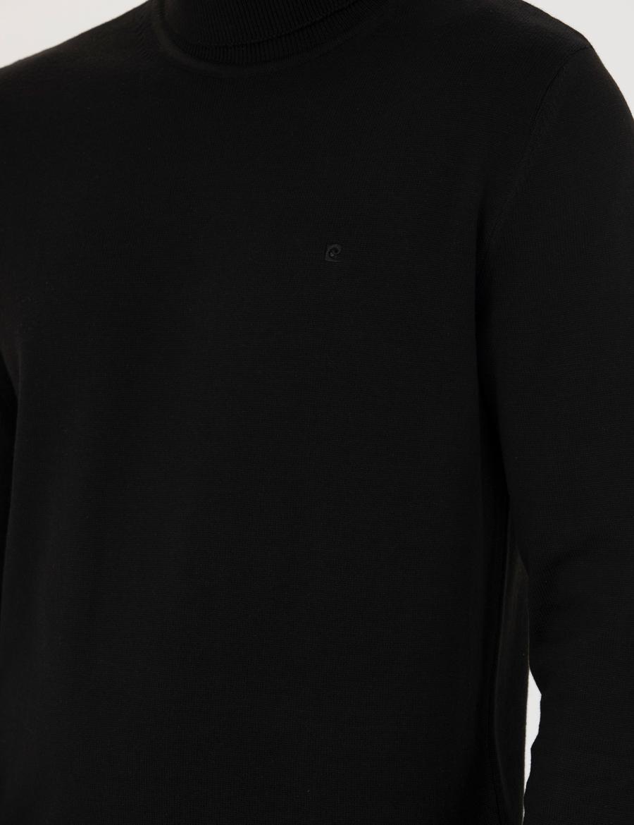 Siyah Slim Fit Balıkçı Yaka Basic Triko Kazak