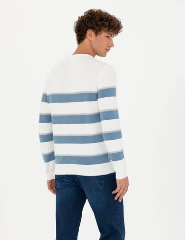 Ekru Slim Fit Bisiklet Yaka Triko Kazak