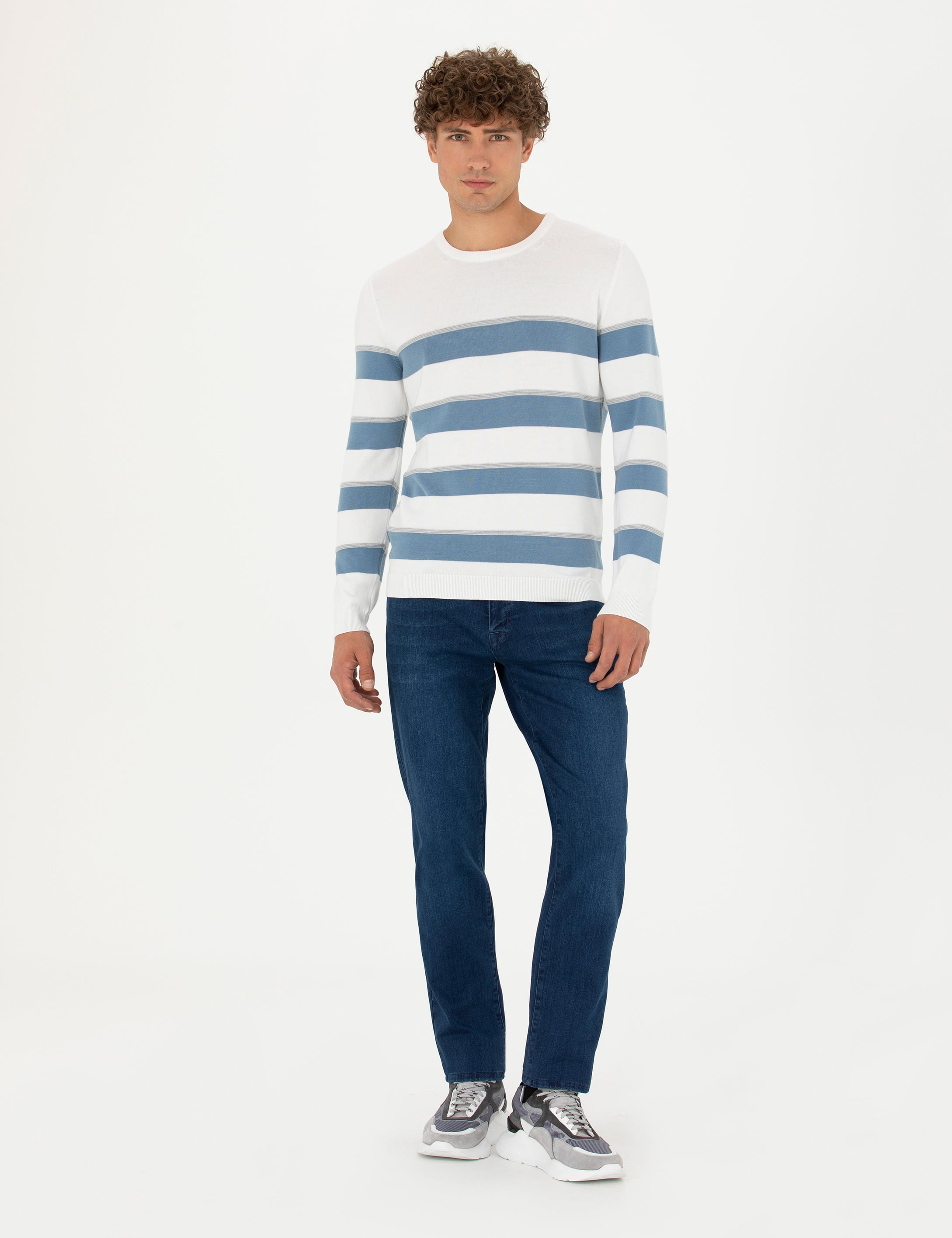 Pierre Cardin Ekru Slim Fit Bisiklet Yaka Triko Kazak görsel 4