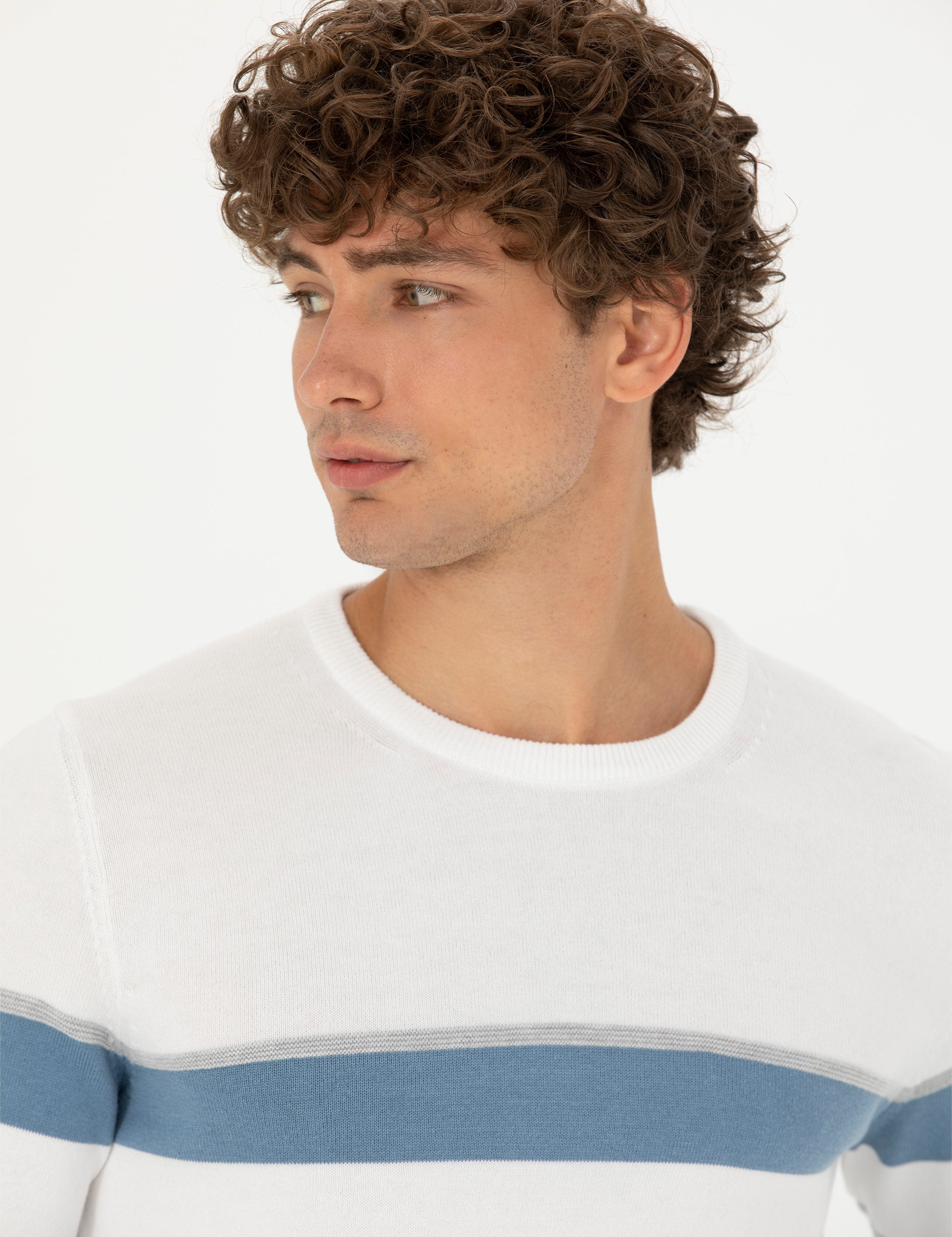 Pierre Cardin Ekru Slim Fit Bisiklet Yaka Triko Kazak görsel 2