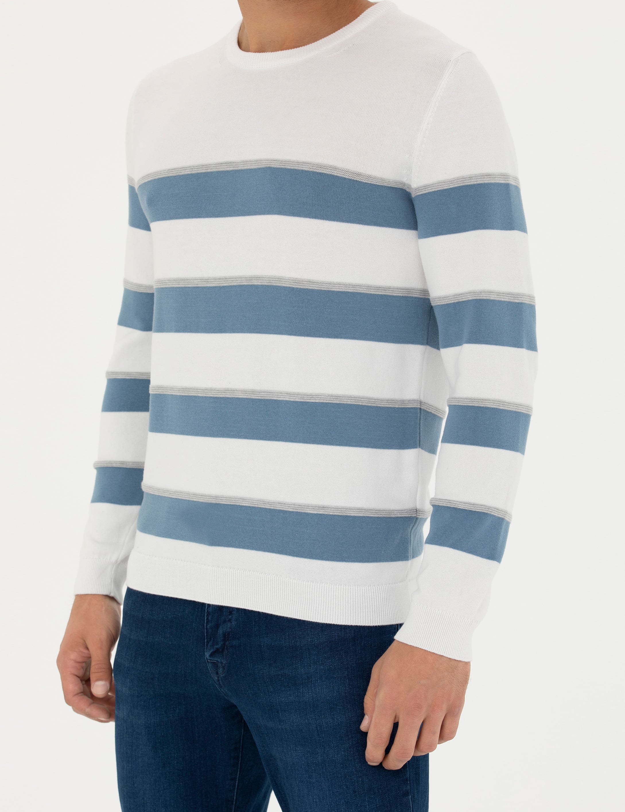 Pierre Cardin Ekru Slim Fit Bisiklet Yaka Triko Kazak görsel 6