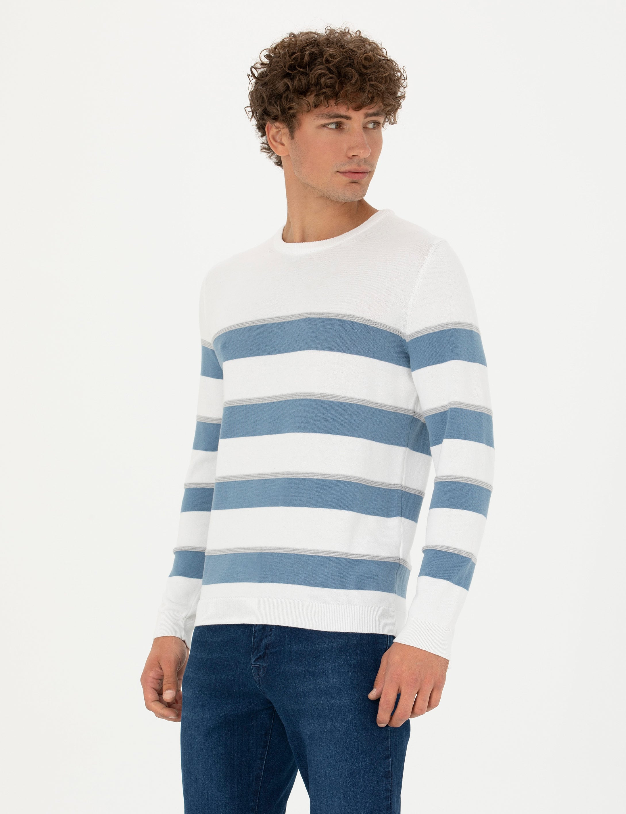 Pierre Cardin Ekru Slim Fit Bisiklet Yaka Triko Kazak görsel 3