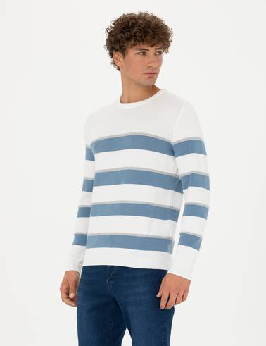 Ekru Slim Fit Bisiklet Yaka Triko Kazak