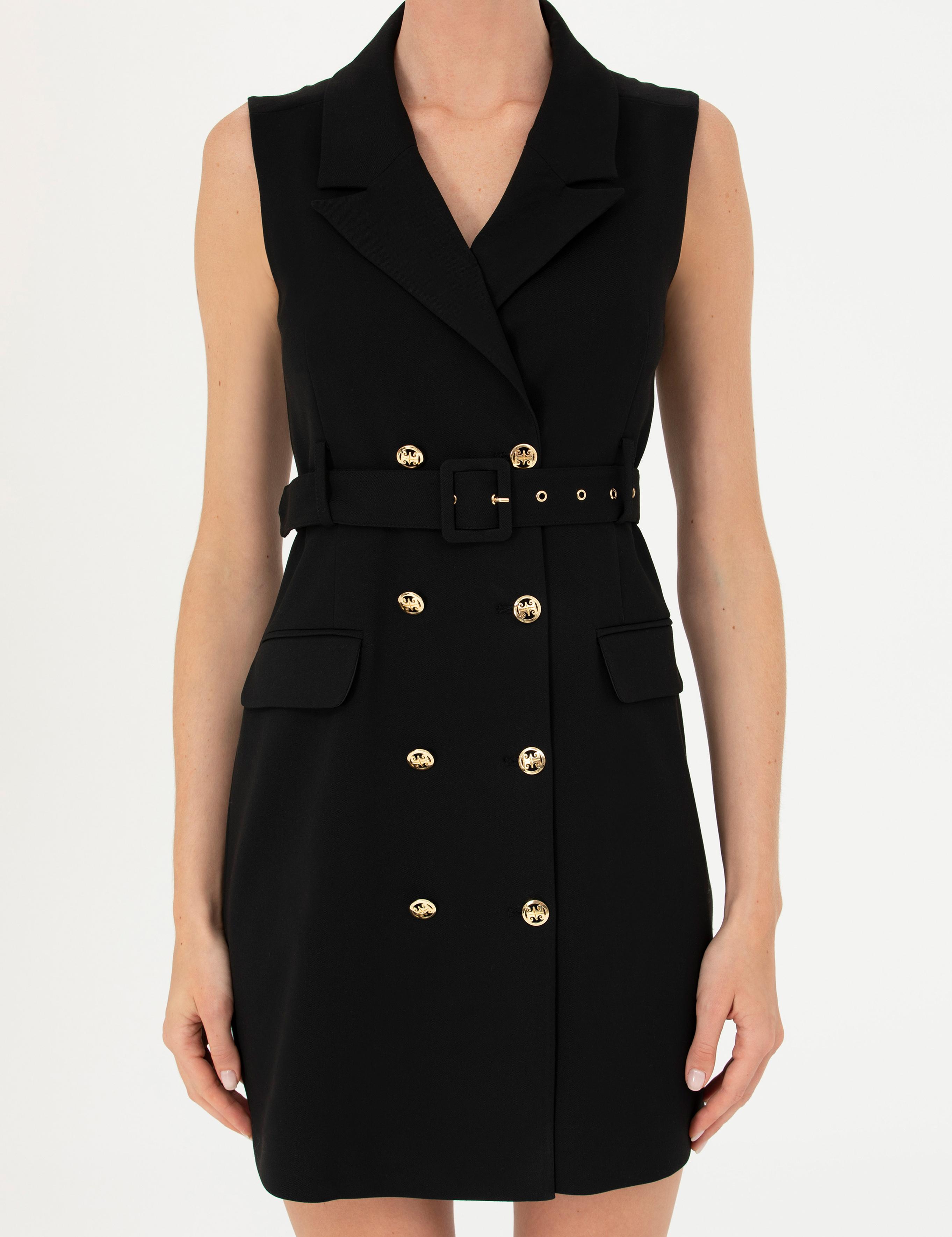 Siyah Slim Fit Dokuma Elbise