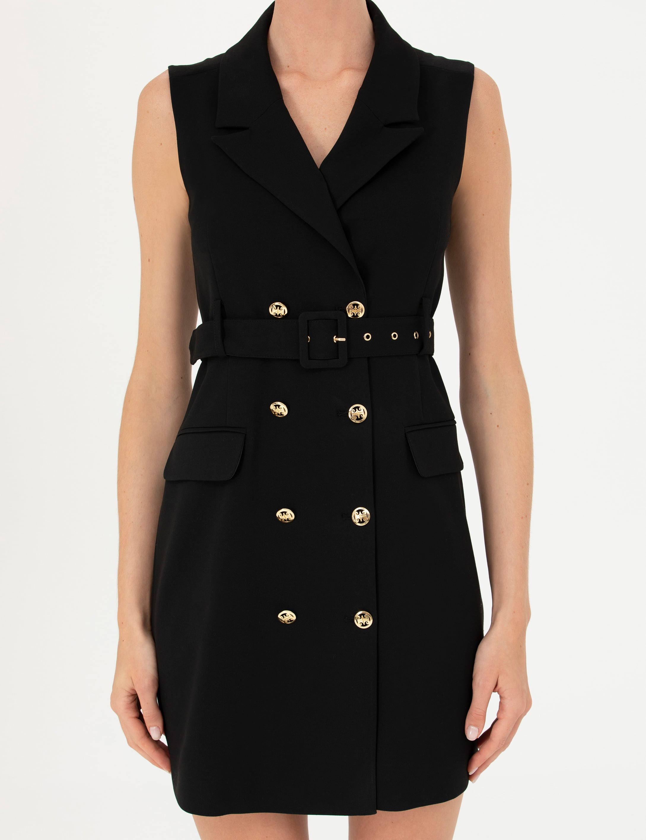 Siyah Slim Fit Dokuma Elbise - Image 6