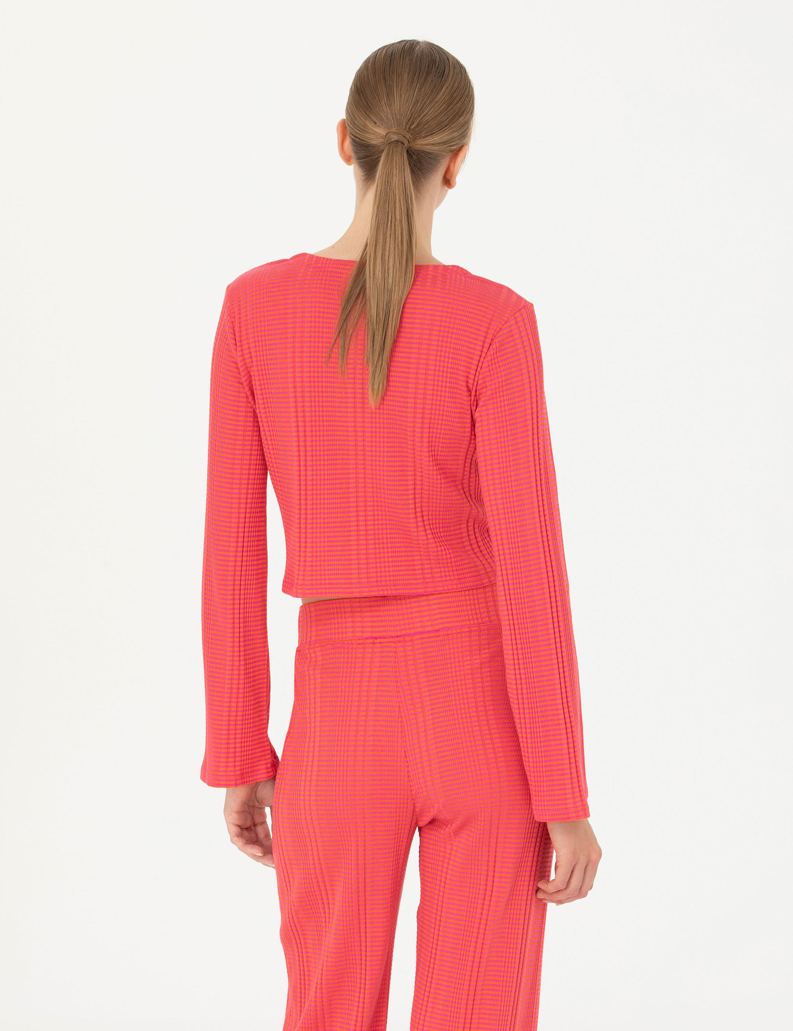 Fuşya Crop Top Örme Hırka