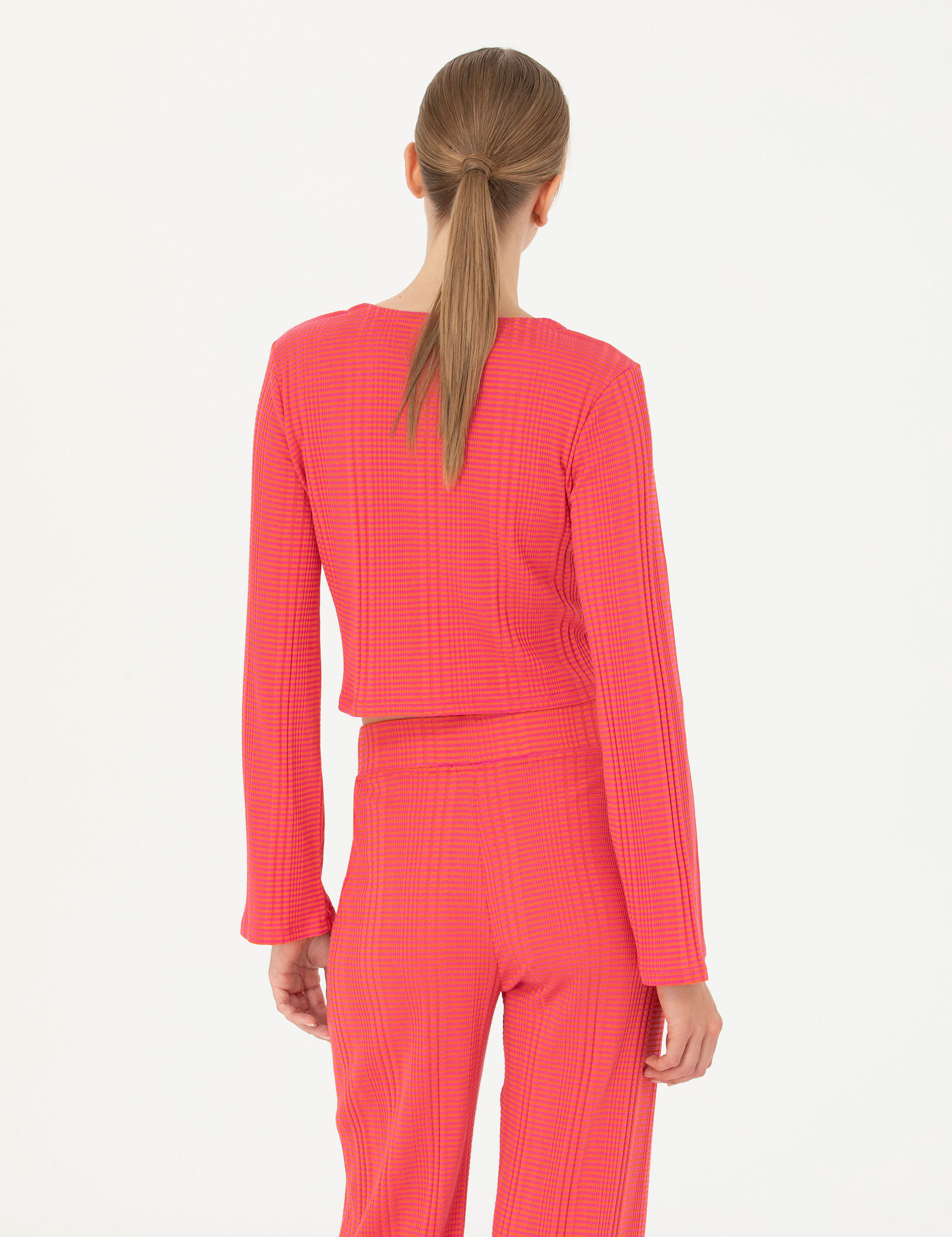 Fuşya Crop Top Örme Hırka - Image 6
