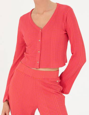 Fuşya Crop Top Örme Hırka