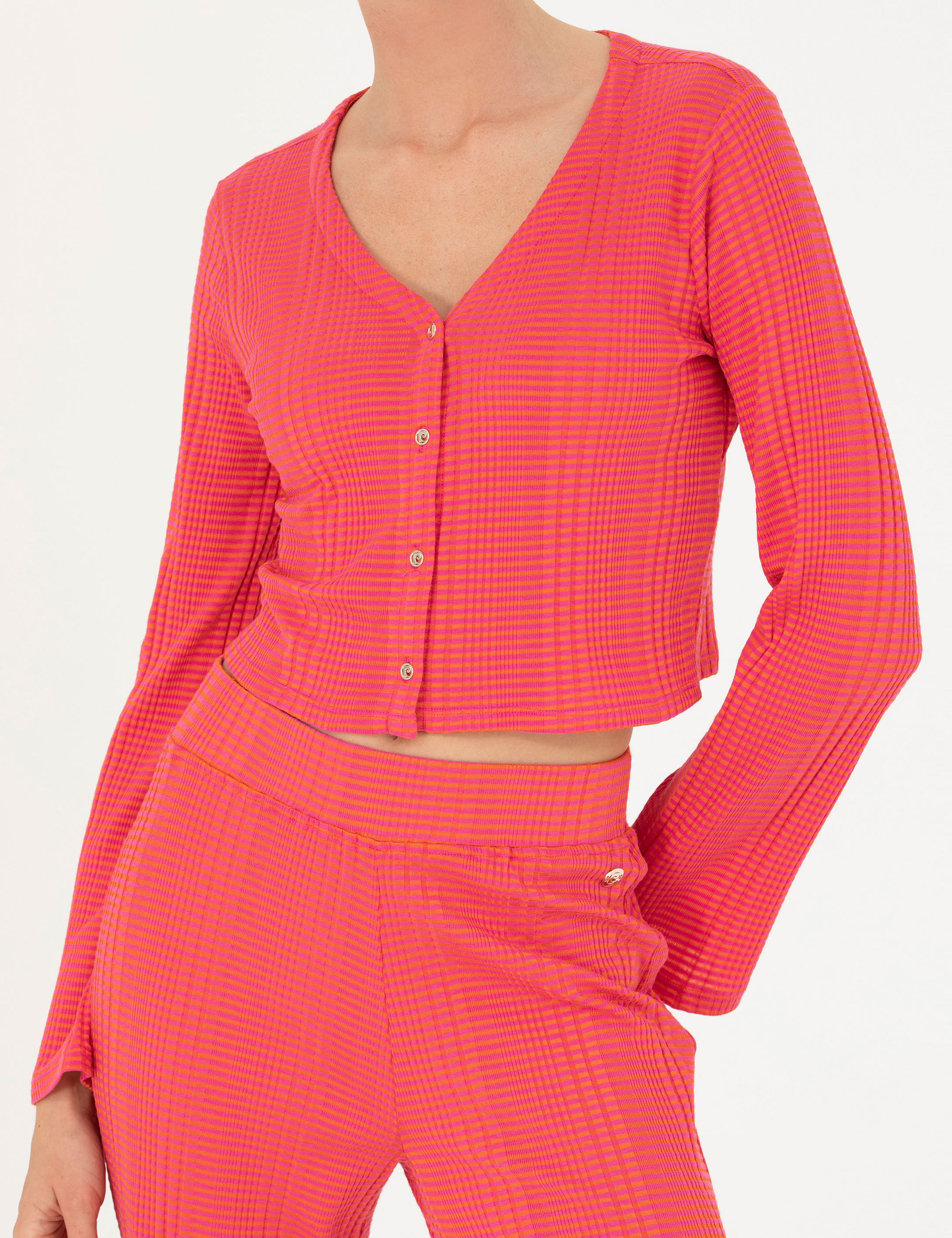Fuşya Crop Top Örme Hırka - Image 7