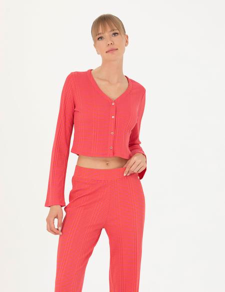 Fuşya Crop Top Örme Hırka - 50263591005