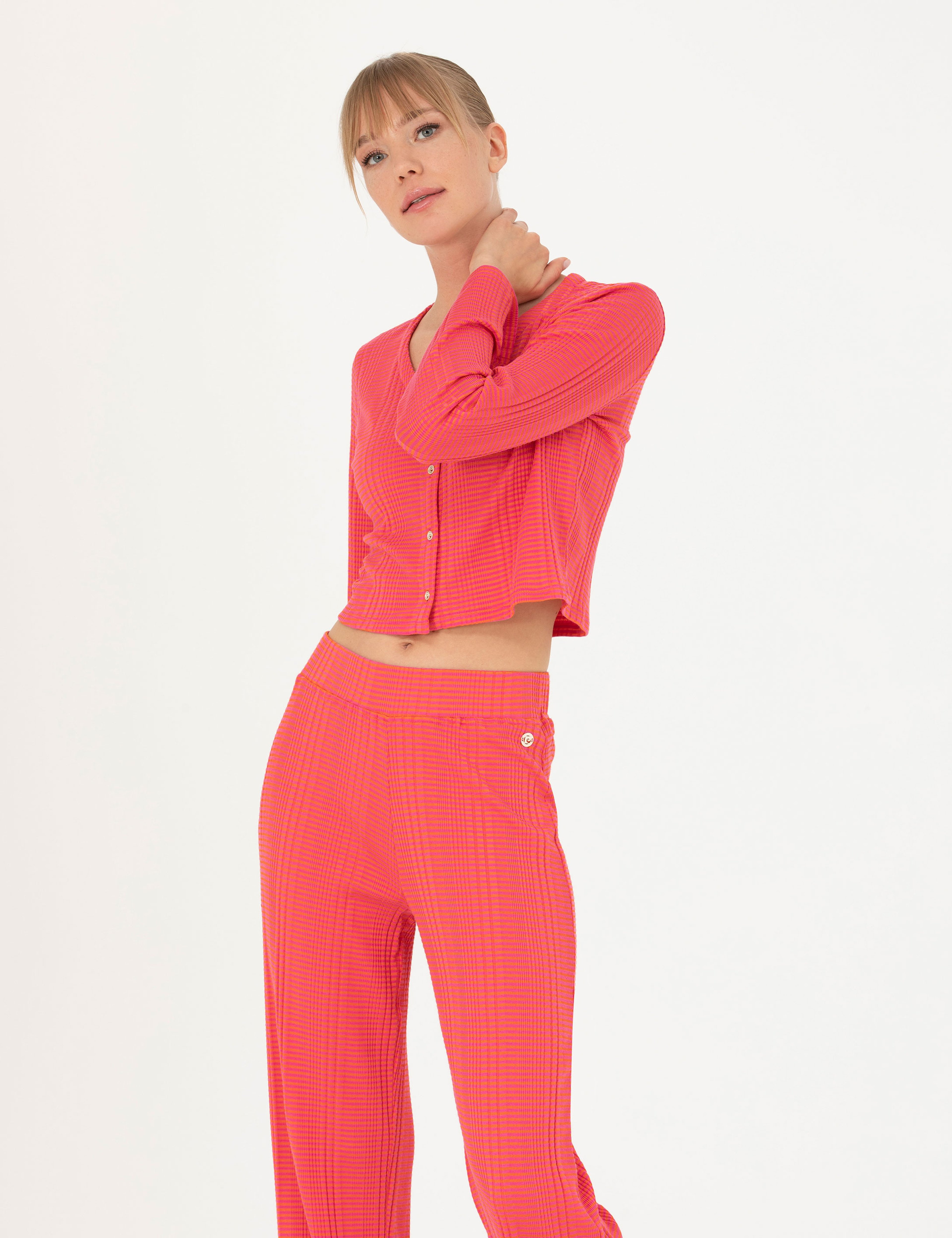 Fuşya Crop Top Örme Hırka