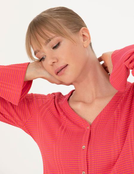 Fuşya Crop Top Örme Hırka - 50263591005