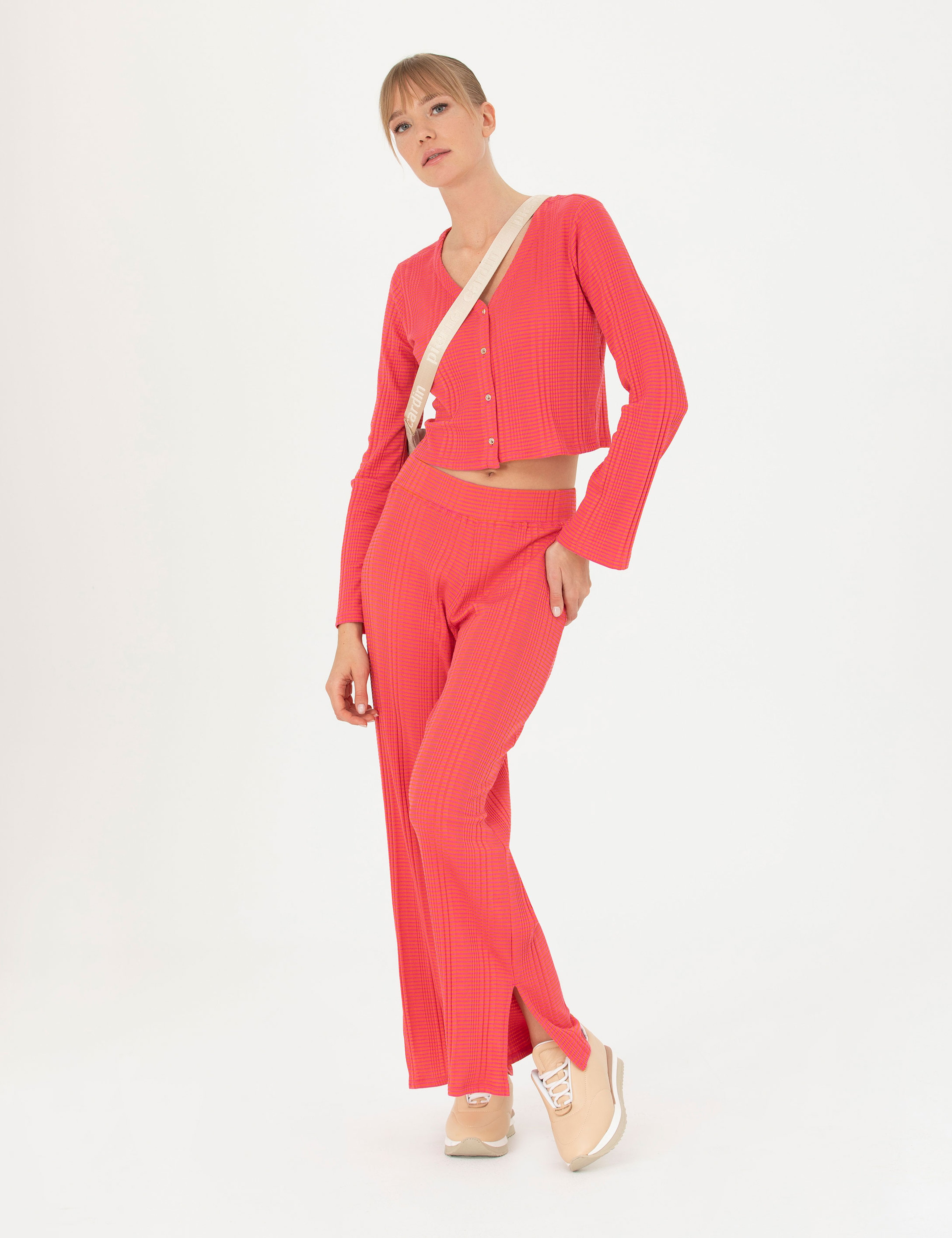 Fuşya Crop Top Örme Hırka