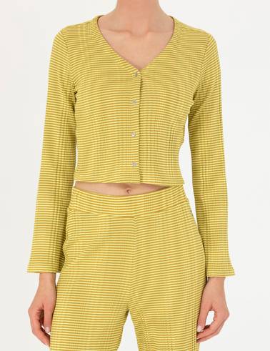 Yeşil Crop Top Örme Hırka