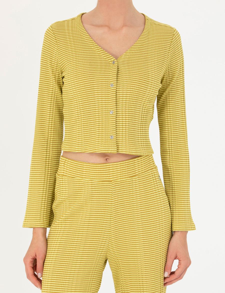 Yeşil Crop Top Örme Hırka