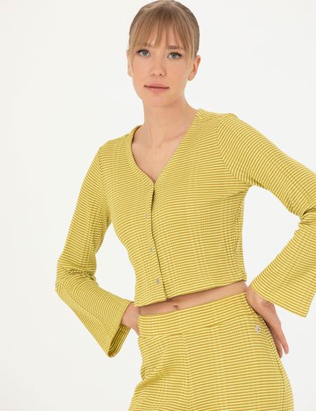 Yeşil Crop Top Örme Hırka - 50263591021