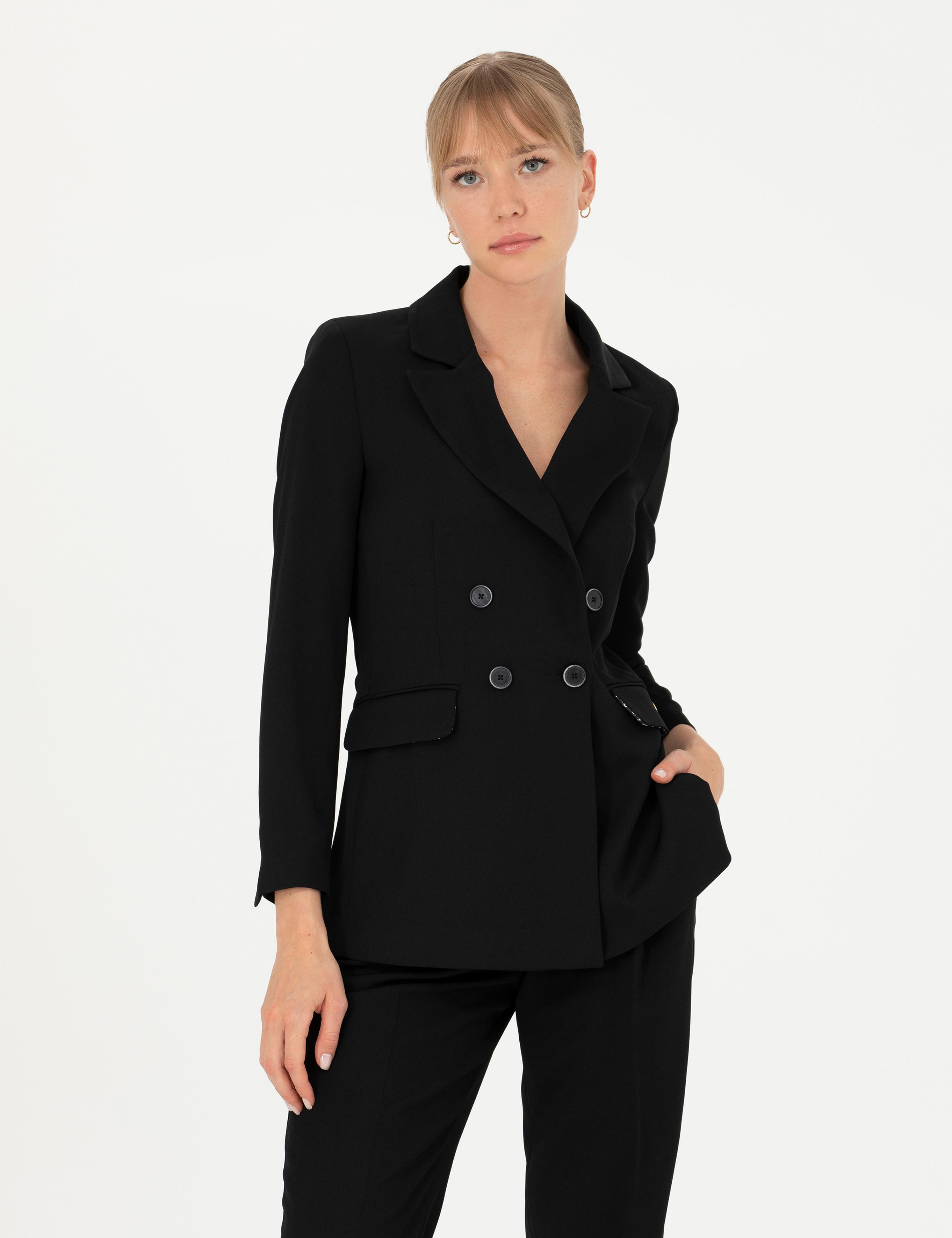 Siyah Kruvaze Slim Fit Ceket