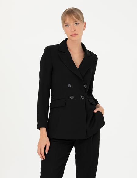 Siyah Kruvaze Slim Fit Ceket - 50269304007