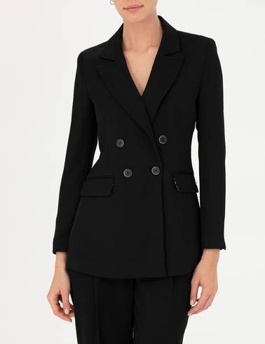 Siyah Kruvaze Slim Fit Ceket