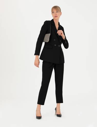 Siyah Kruvaze Slim Fit Ceket