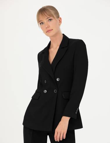 Siyah Kruvaze Slim Fit Ceket