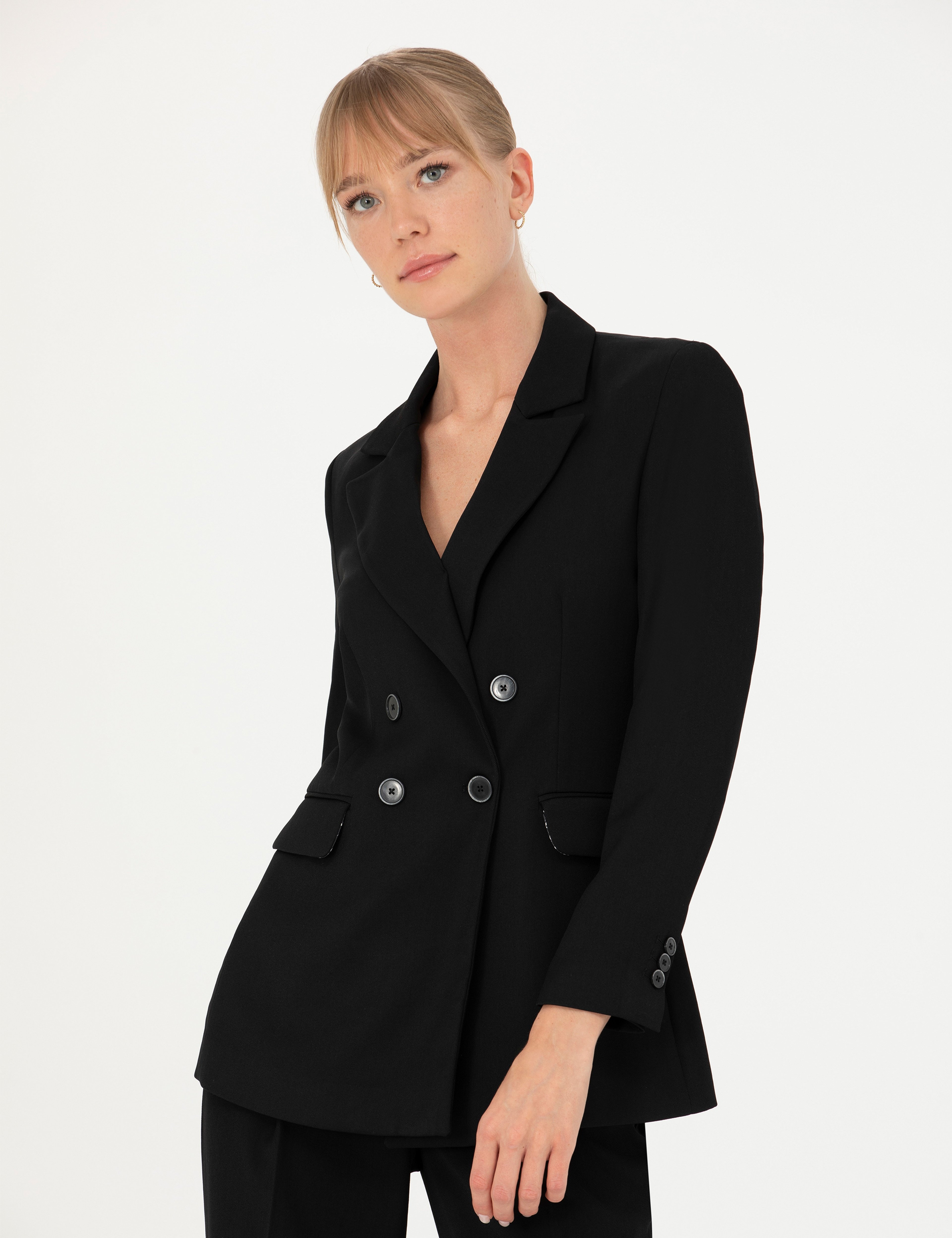 Siyah Kruvaze Slim Fit Ceket - Image 2