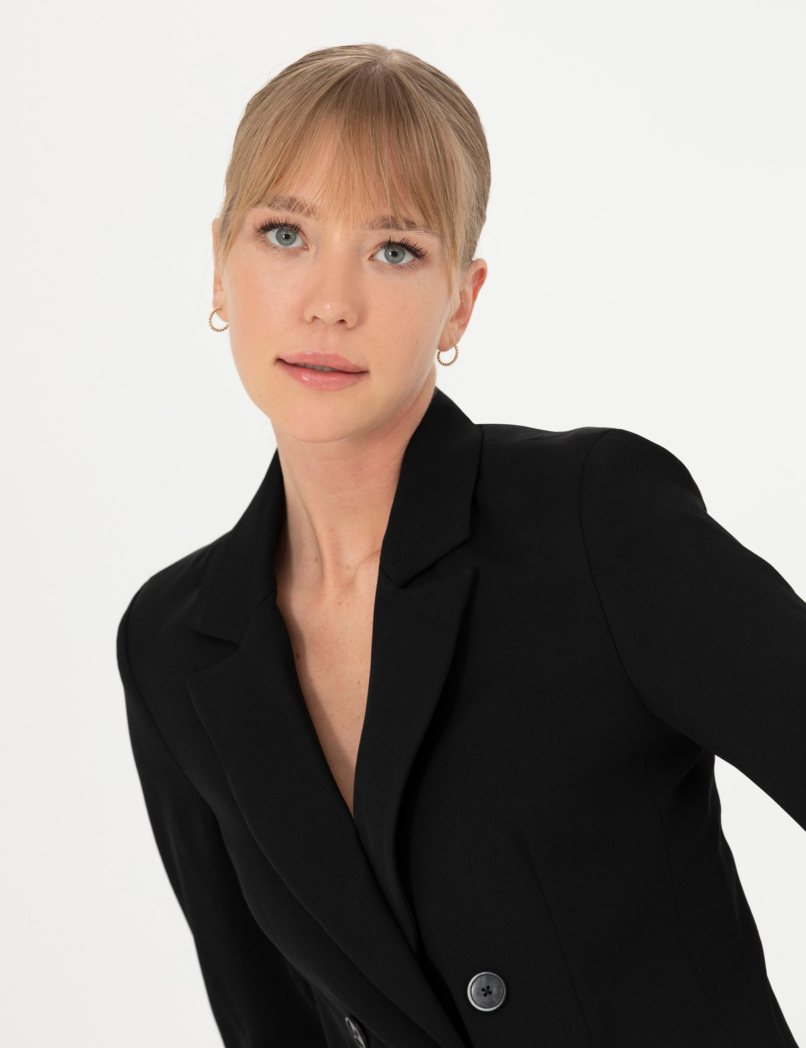 Siyah Kruvaze Slim Fit Ceket