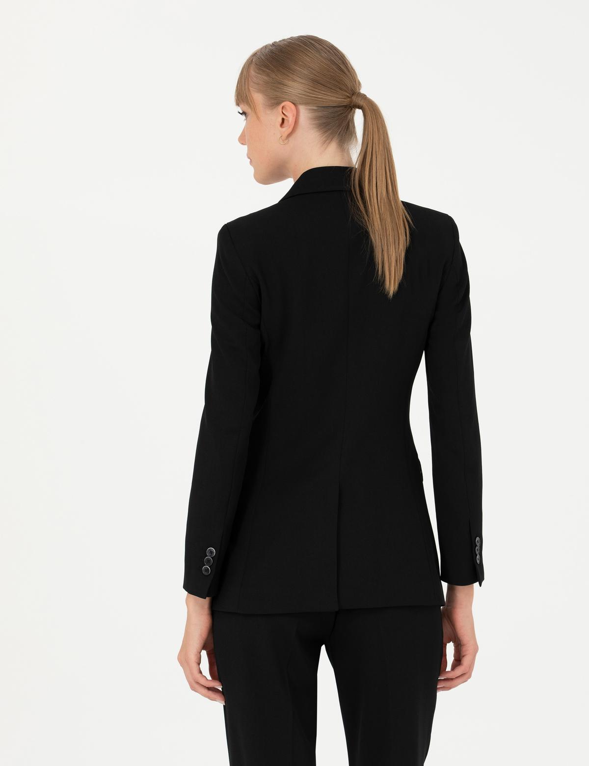 Siyah Kruvaze Slim Fit Ceket - 50269304007