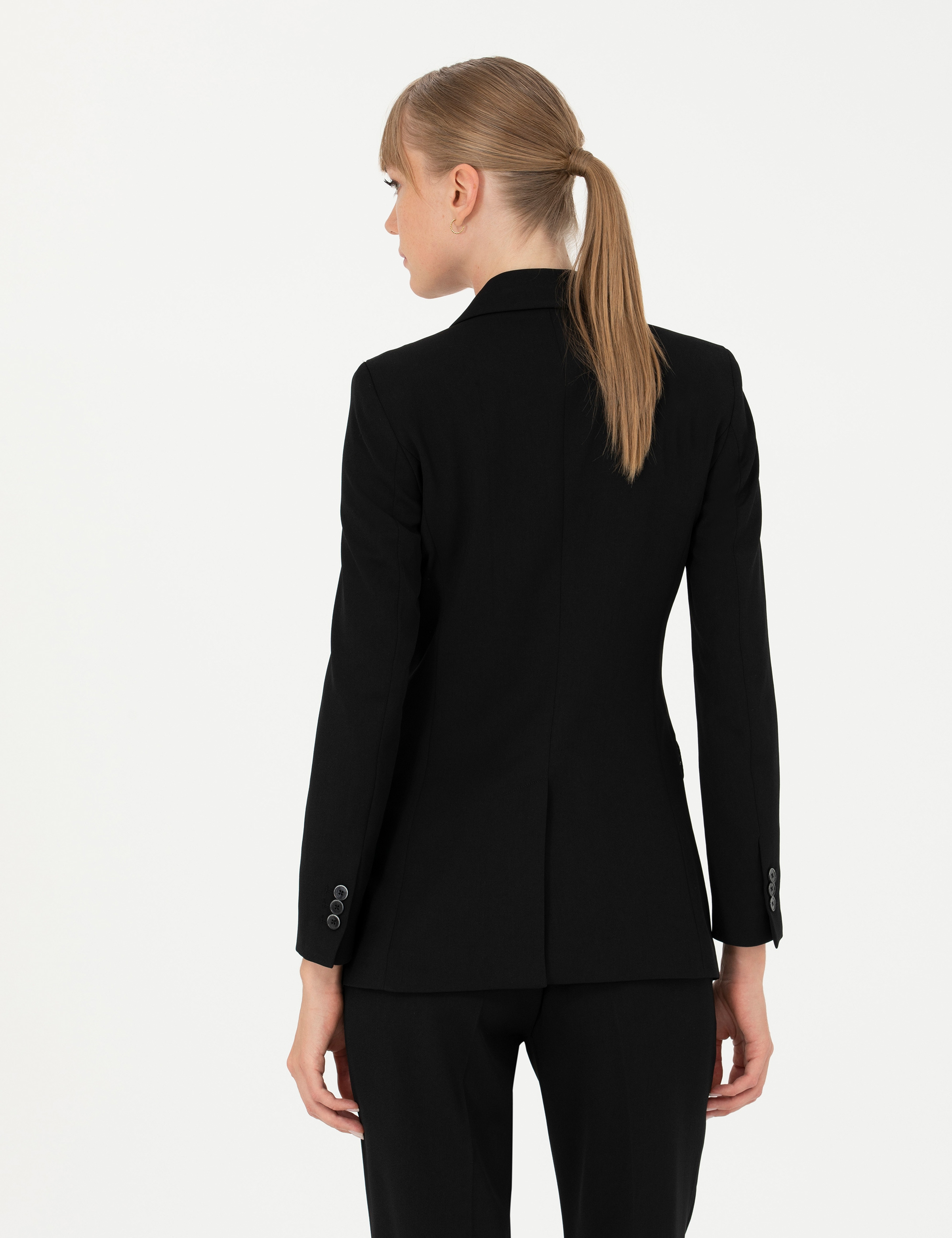 Siyah Kruvaze Slim Fit Ceket - Image 6