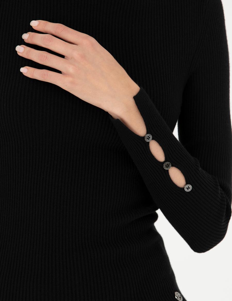 Siyah Ex. Slim Fit Balıkçı Yaka Basic Kazak