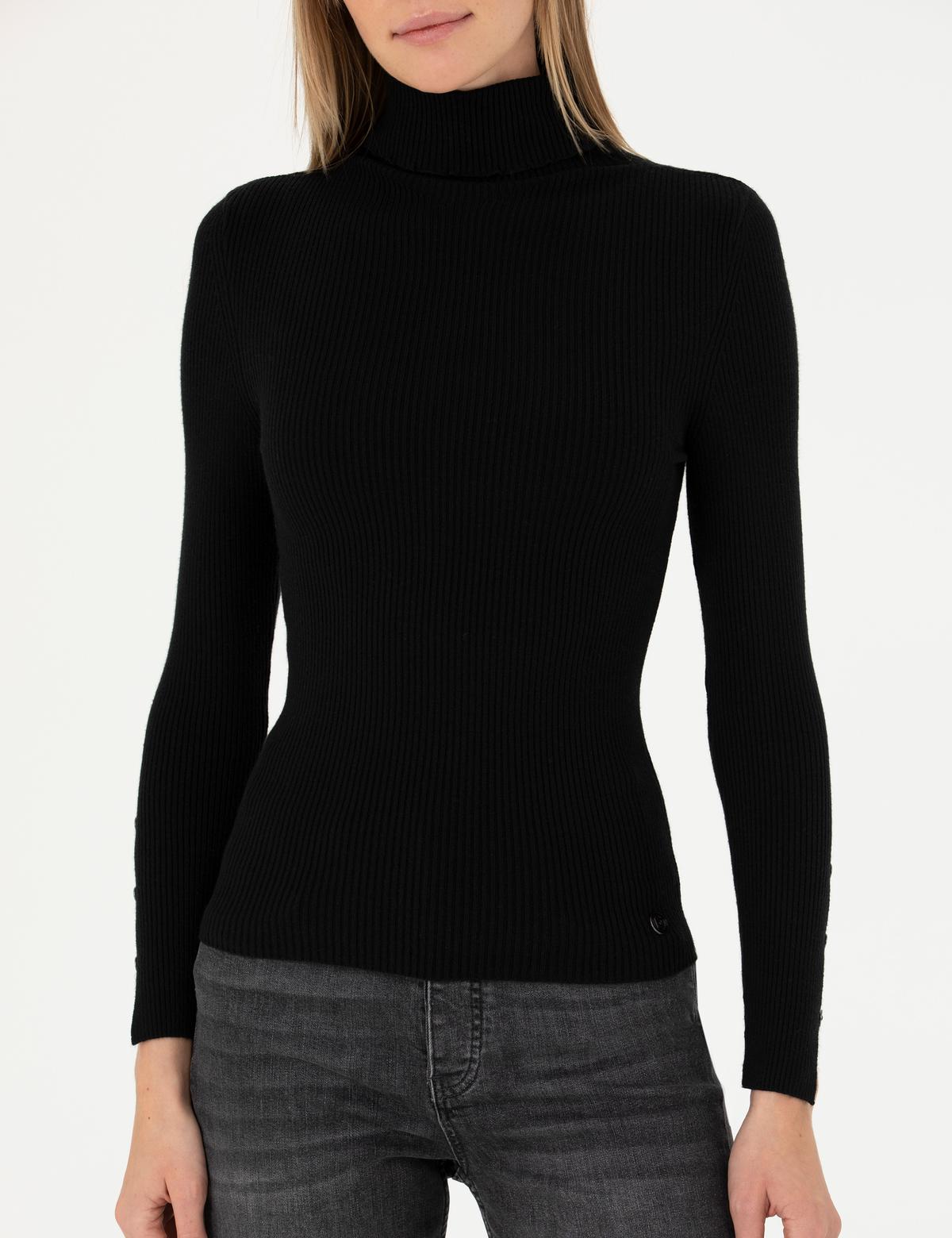 Siyah Ex. Slim Fit Balıkçı Yaka Basic Kazak - 50276230022