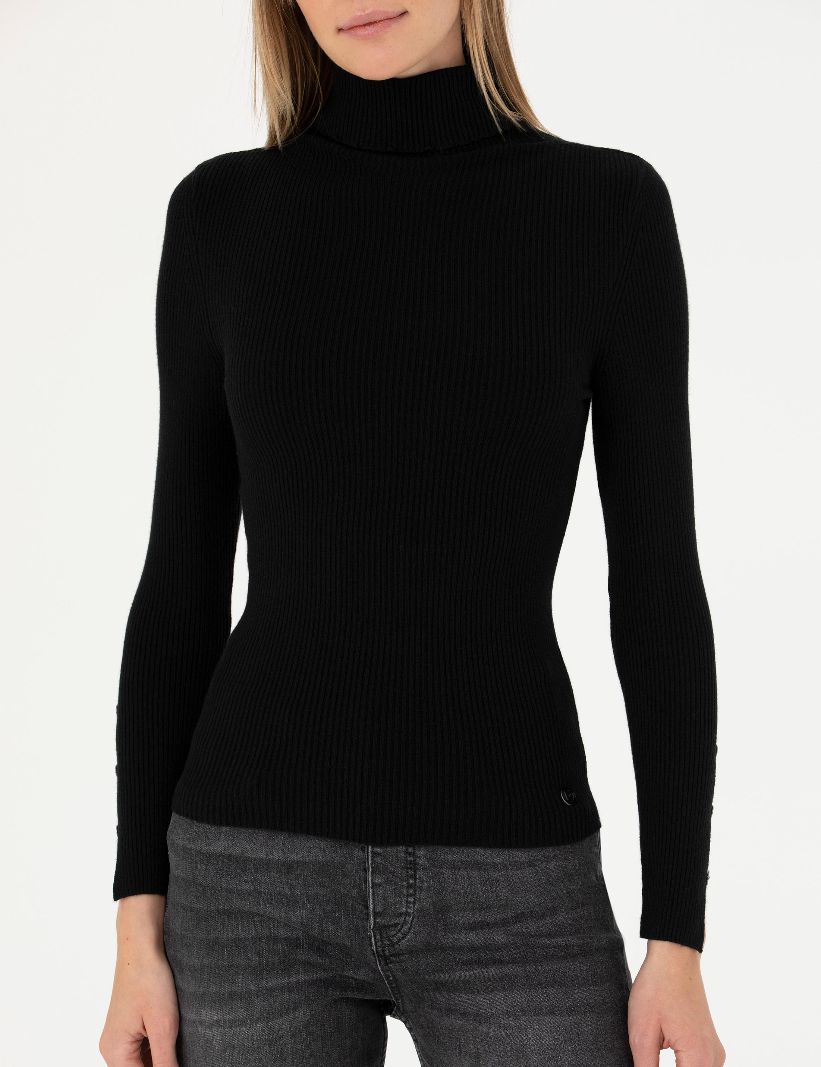 Siyah Ex. Slim Fit Balıkçı Yaka Basic Kazak