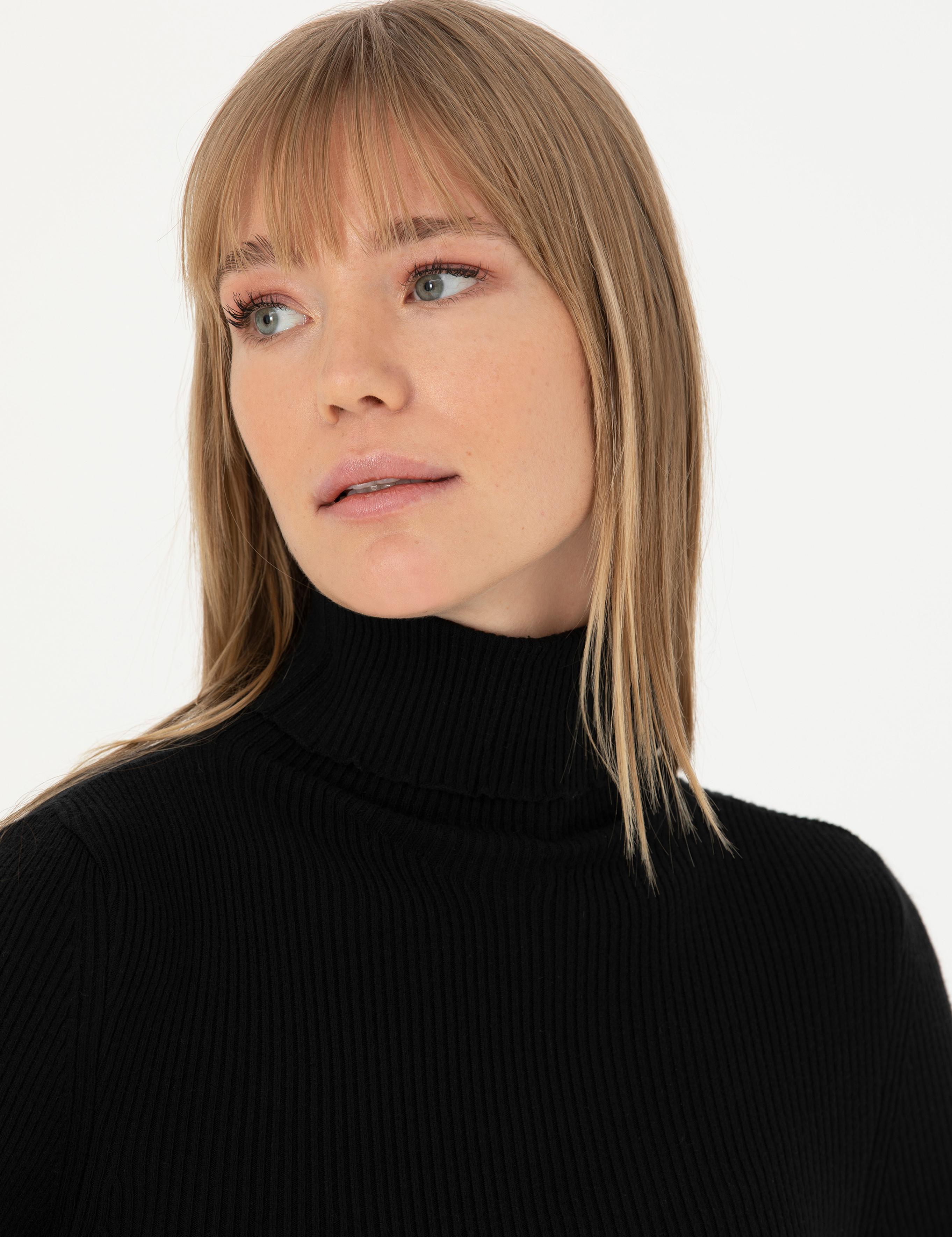 Siyah Ex. Slim Fit Balıkçı Yaka Basic Kazak