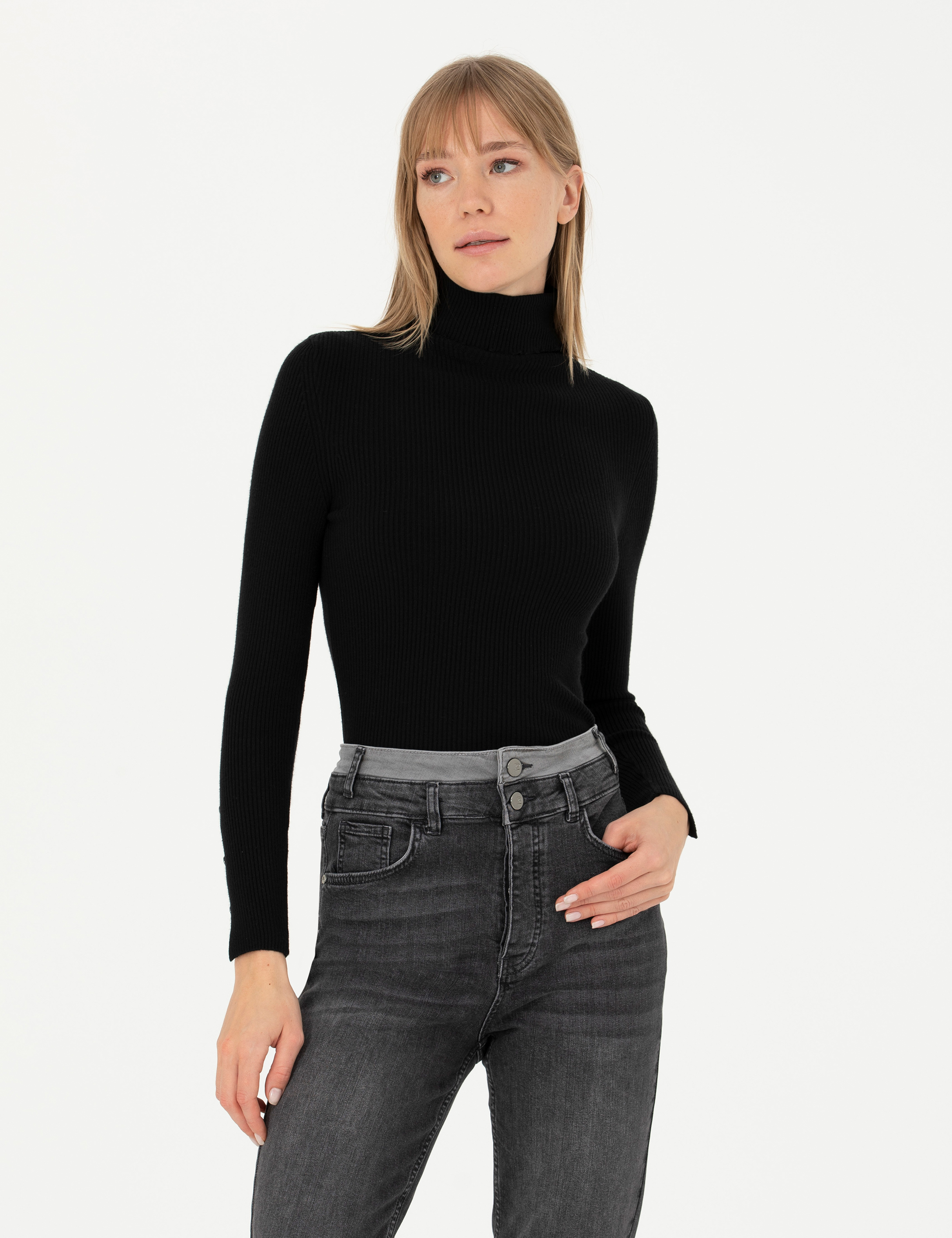 Pierre Cardin Siyah Extra Slim Fit Balıkçı Yaka Basic Kazak görsel 3