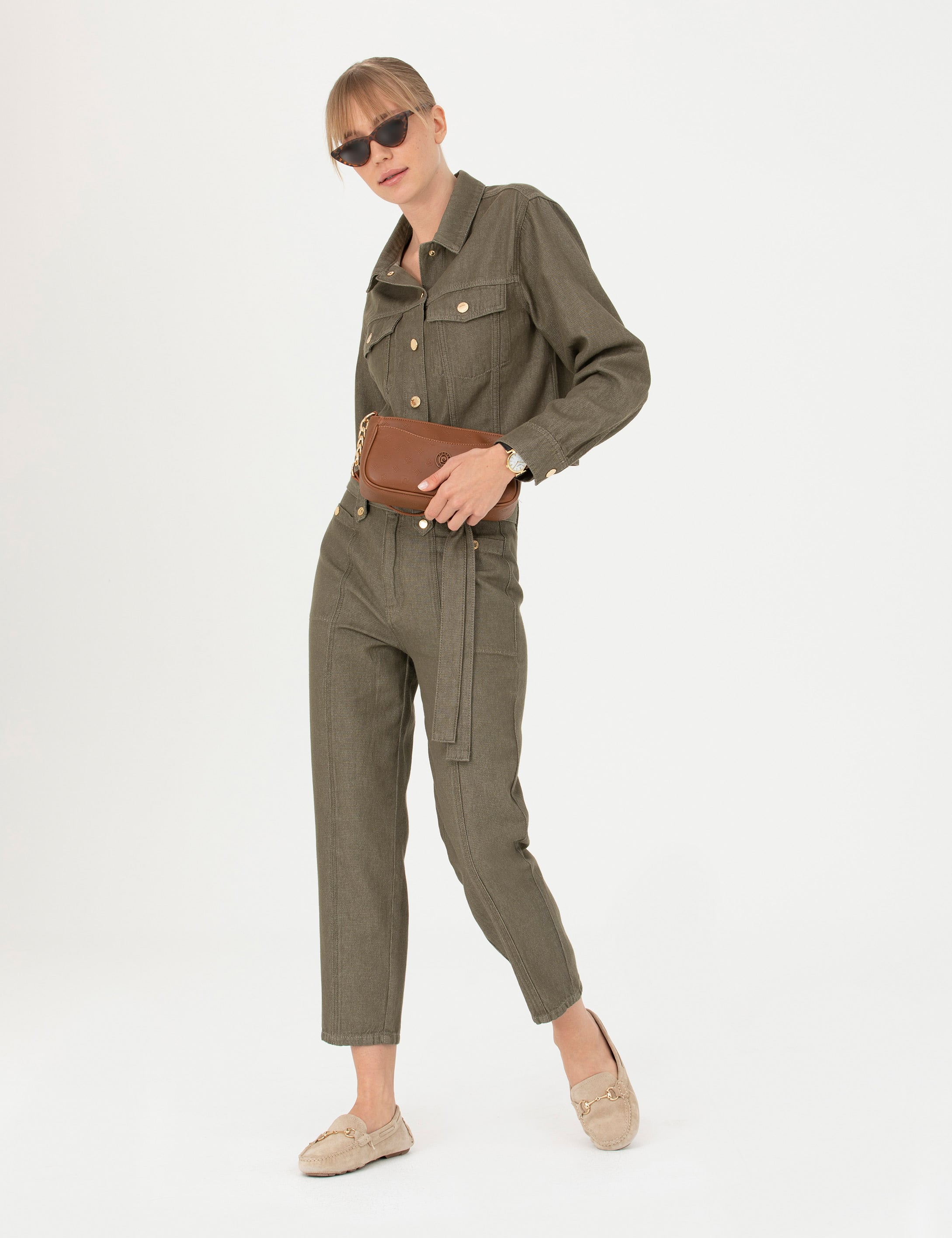 Kahverengi Carrot Fit Kanvas Pantolon - Image 3