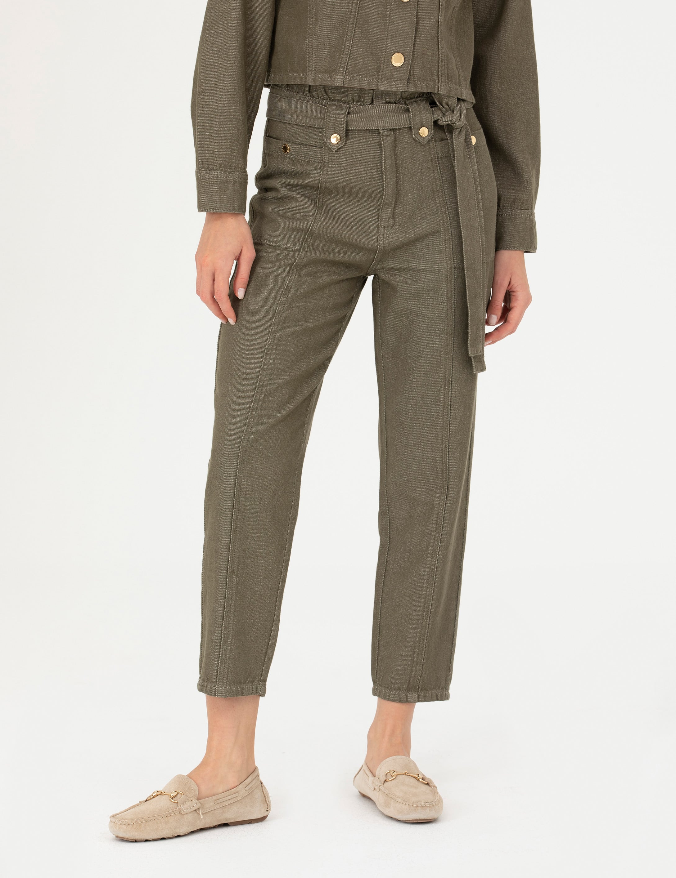 Kahverengi Carrot Fit Kanvas Pantolon