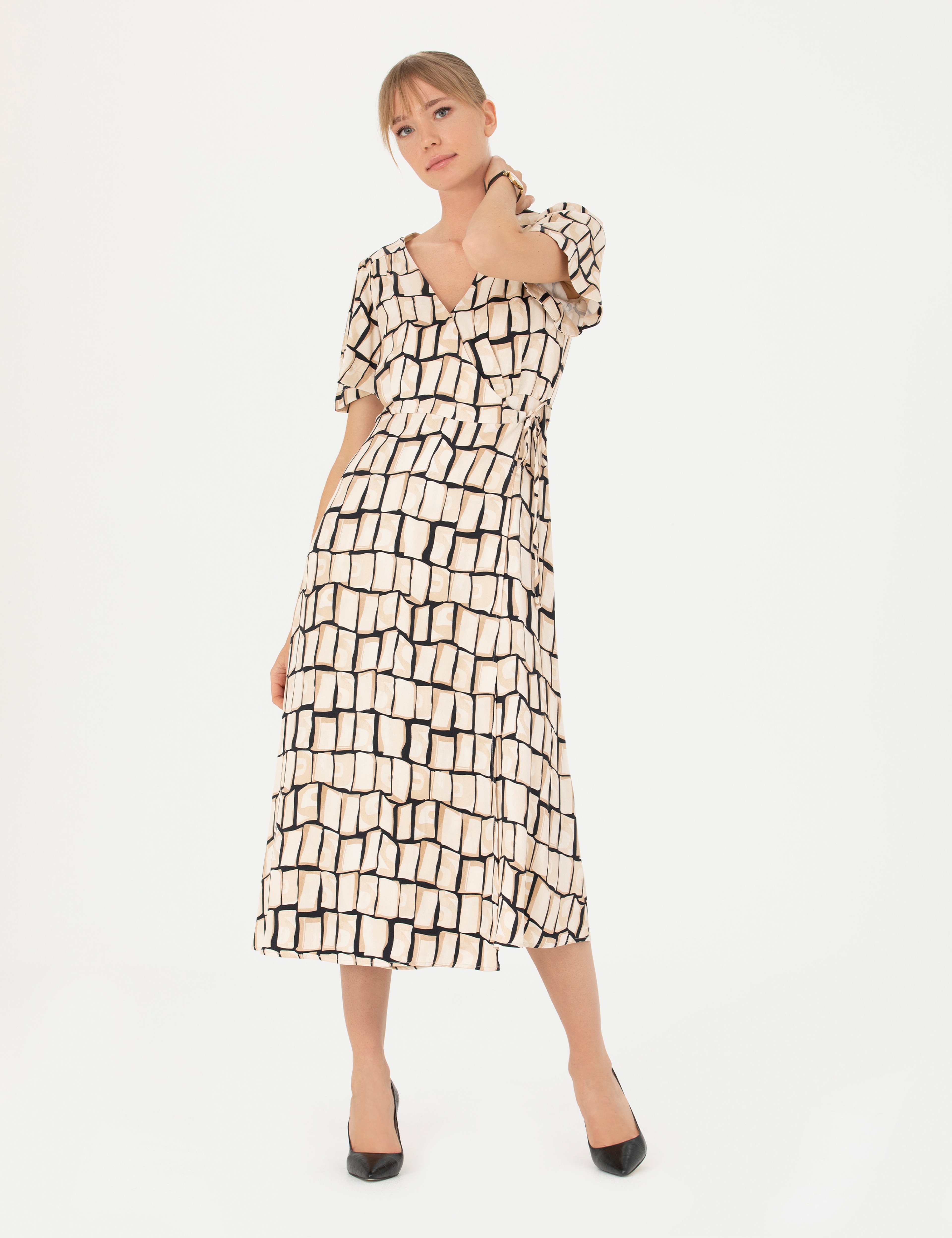 Siyah Regular Fit Dokuma Elbise - Image 1